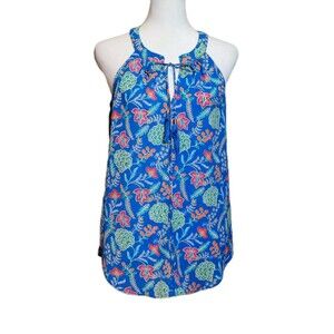Rose + Olive Sleeveless Tunic Top Womens Small Vibrant Boho Floral Light Blouse